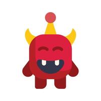 Red devilish cartoon monster smiling with horns and antenna vector
