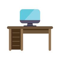 Modern desktop computer sitting on wooden table with drawers vector