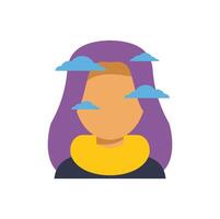 Woman feeling confused and lost in thoughts, surrounded by clouds representing mental fog vector