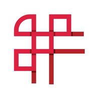 Red abstract geometric shape intertwining squares and lines vector