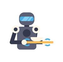 Robot waiter carrying tray with bowl, showcasing automation in food service industry vector