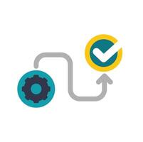 Implementation process leading to success symbolized by check mark and gear icon vector