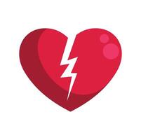 Red broken heart split by lightning bolt representing heartbreak and sadness vector