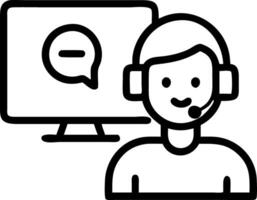 Young student wears headphones takes online course training watches webinar attends remote seminar participates in university class engages in virtual learning and interacts with w vector