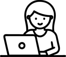 Young female student uses laptop for e learning or remote work at home office watches webinar learns training studies online seminar or call meeting writes notes at desk conc Set 2 vector