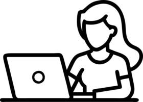 Young female student engages in e learning or remote work at home office using laptop for webinars online training digital education sits at table writing notes Set 9 vector