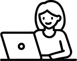 Young female student engages in e learning or remote work at home office using laptop for webinars online training digital education sits at table writing notes vector