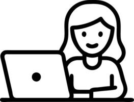 Young female student engages in e learning or remote work at home office using laptop for webinars online training digital education sits at table writing notes Set 2 vector