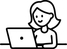 Young female student engages in e learning or remote work at home office using laptop for webinars online training digital education sits at table writing notes Set 5 vector