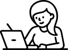 Young female student engages in e learning or remote work at home office using laptop for webinars online training digital education sits at table writing notes Set 4 vector