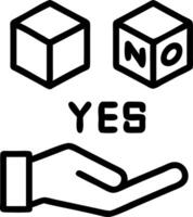 Yes and No holographic blocks illuminated by a guiding hand demonstrating pivotal decision making scenarios in real time vector