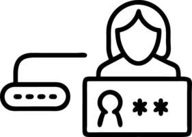 Woman entering username and password on holographic interface displaying secure padlock encryption symbols representing data protection and cybersecurity in empty space vector