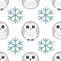 Winter snowflakes and snowy owls seamless tile pattern with mystical winter elements vector