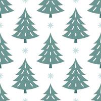 Winter trees seamless pattern with evergreen trees snowy branches and icy textures for a festive winter design vector