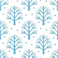 Winter snow seamless pattern with snow covered trees frosty branches and sparkling snowflakes for a magical winter look vector