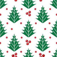 Winter seamless pattern with pine trees holly leaves and berries for a festive holiday design vector