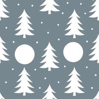 Winter nights seamless pattern with starry skies snow covered trees and soft moonlight for a peaceful tranquil atmosphere vector