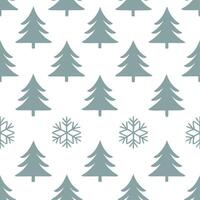 Winter seamless pattern with evergreen trees snowflakes and frosty textures for a traditional winter look vector