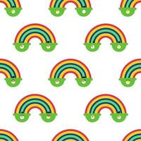Whimsical leprechauns and rainbow seamless tile pattern with playful festive colors vector