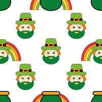 Whimsical leprechauns and rainbow pots of gold seamless tile pattern with playful colors vector