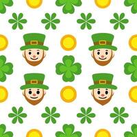 Whimsical leprechauns and lucky charms seamless tile pattern with playful green tones vector