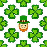 Whimsical leprechauns and shamrocks seamless tile pattern with vibrant green hues Set 2 vector