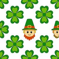 Whimsical leprechauns and shamrocks seamless tile pattern with vibrant green hues vector