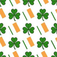 Whimsical Irish flags and clovers seamless tile pattern with vibrant green accents vector