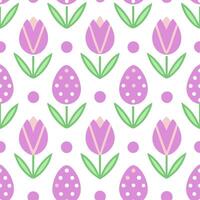 Whimsical Easter eggs and tulips seamless tile pattern with playful pastel colors Set 3 vector