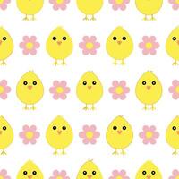 Whimsical Easter chicks and daisies seamless tile pattern with pastel spring colors vector