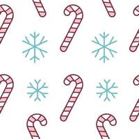 Whimsical Christmas candy canes and snowflakes seamless tile pattern with playful colors vector