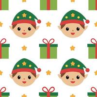 Whimsical Christmas elves and gifts seamless tile pattern with playful holiday elements Set 2 vector