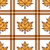 Warm toned plaid and leaf seamless tile pattern with autumn inspired colors and textures vector