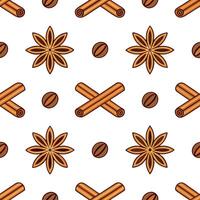 Warm autumn spices seamless tile pattern with cinnamon sticks nutmeg and cloves vector