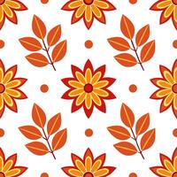 Warm autumn seamless pattern with fall flowers leaves and berries for a colorful harvest inspired design vector