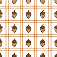 Warm autumn plaid and acorns seamless tile pattern with rustic textures vector