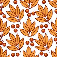 Warm autumn berries and leaves seamless tile pattern with rich reds oranges and browns vector