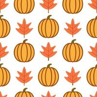 Warm autumn harvest seamless tile pattern with pumpkins cornstalks and colorful leaves Set 2 vector