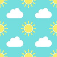 Vibrant spring sky seamless tile pattern with bright sun and light clouds for a refreshing spring day vector