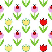 Vibrant Easter tulips and ladybugs seamless tile pattern with colorful spring accents Set 2 vector