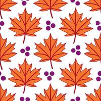 Vibrant autumn leaves and berries seamless tile pattern with rich reds oranges and purples vector