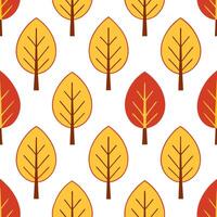 Vibrant autumn forest seamless tile pattern with colorful trees and fallen leaves vector