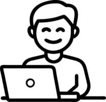 Vertical portrait of smiling young business man startup founder happy Latin entrepreneur confident business owner looking at camera using laptop computer technology working at corp vector