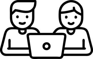 Two professional business colleagues smile while discussing corporate technology using laptop in office environment as entrepreneurs or team members Set 6 vector