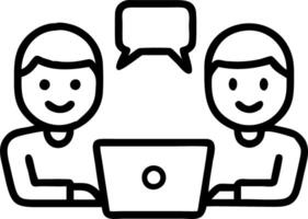 Two professional business colleagues smile while discussing corporate technology using laptop in office environment as entrepreneurs or team members Set 9 vector
