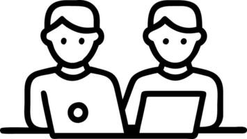 Two happy busy professional executives team business people working together on laptop computer in modern office at corporate meeting professional bank manager consulting company c vector