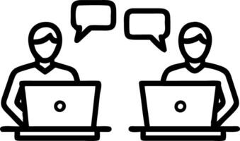 Two diverse professional male employees using laptops talking collaborating on project sharing ideas at office desk Set 2 vector
