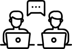 Two busy happy diverse male employees using laptops computers talking in office Professional young business men workers team having conversation working on project sharing ideas s Set 11 vector