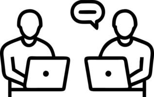 Two busy happy diverse male employees using laptops computers talking in office Professional young business men workers team having conversation working on project sharing ideas s Set 13 vector