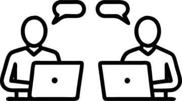 Two busy happy diverse male employees using laptops computers talking in office Professional young business men workers team having conversation working on project sharing ideas s Set 3 vector